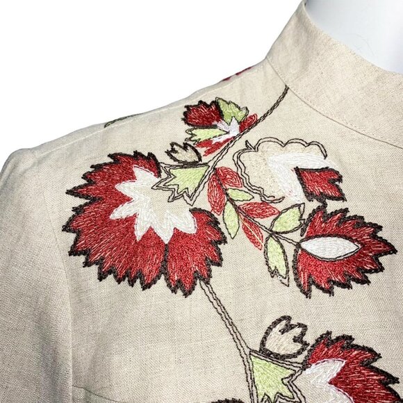 BLOOMINGDALES Embroidered Long Linen Button Front Nehru Jacket - Picture 7 of 8